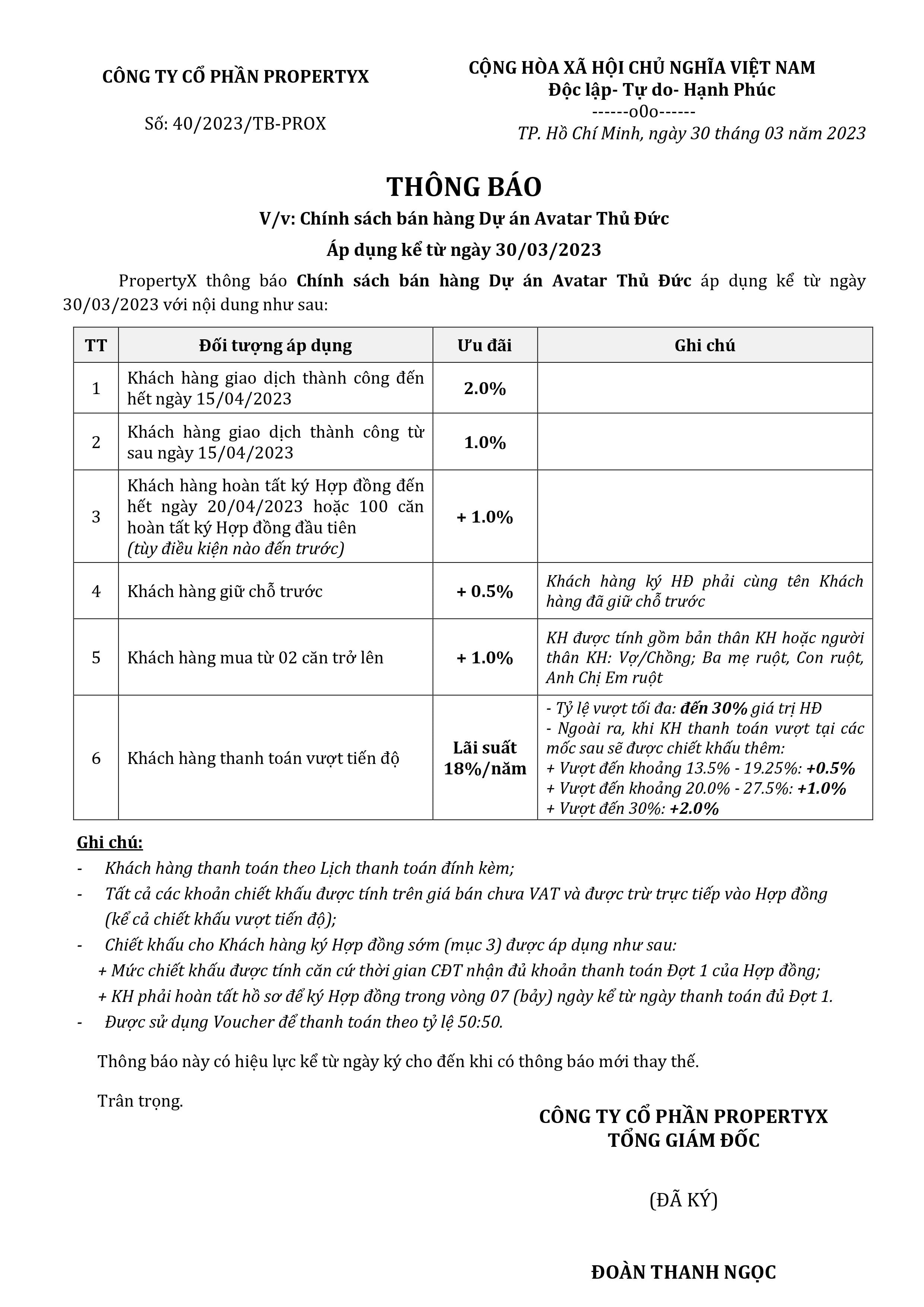 Chính sách bán hàng dự án Avatar Thu Duc