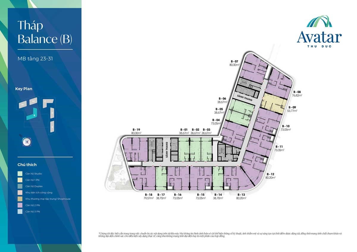 Mặt bằng Tầng 23 - 31 Tháp B-Balance Dự án Avatar Thủ Đức
