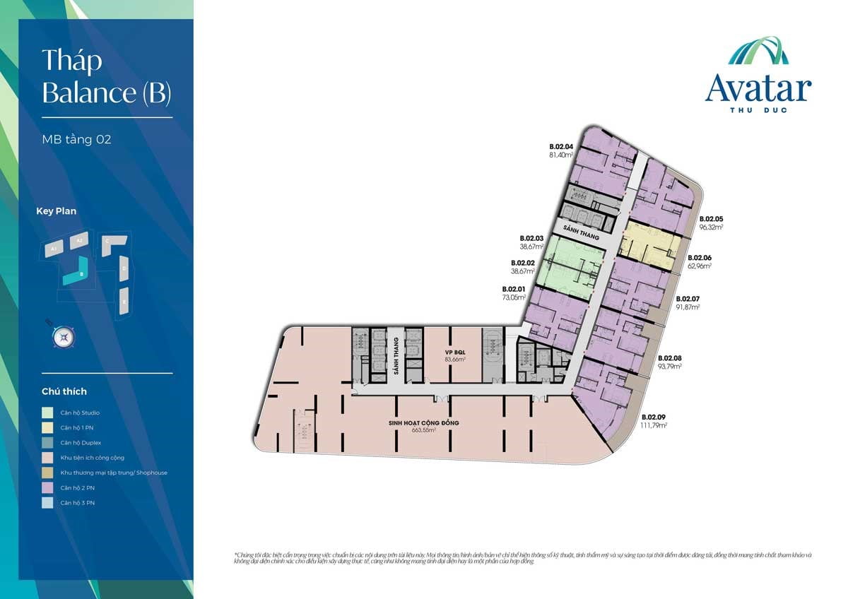 Mặt bằng Tầng 2 Tháp B-Balance Dự án Avatar Thủ Đức