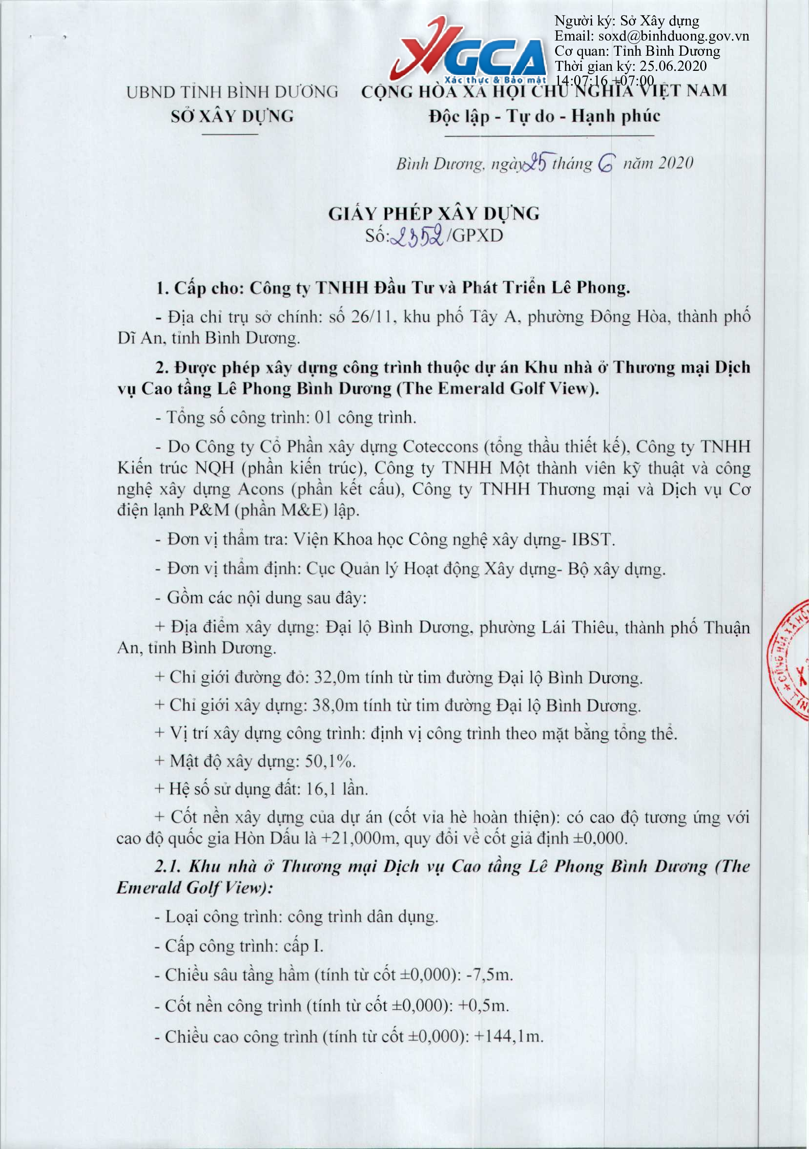 Pháp lý dự án The Emerald Golf View 1