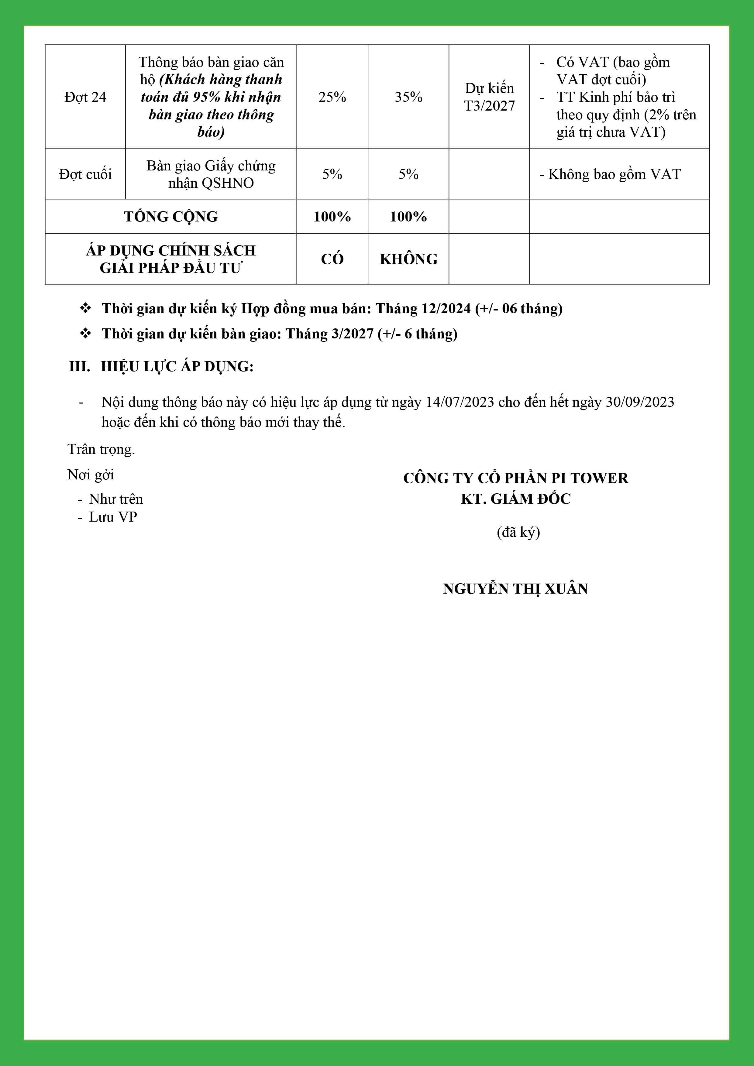 Phương Thức Thanh Toán - Dự Án Picity Sky Park