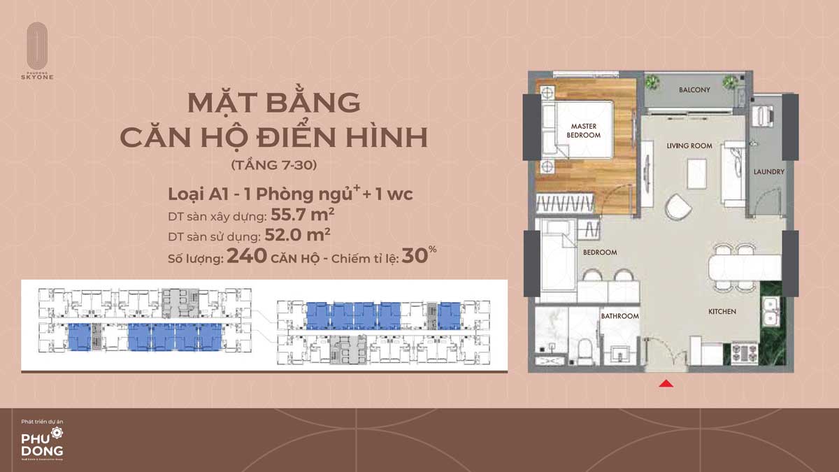 Thiết kế căn hộ 2 phòng ngủ Phú Đông Sky One