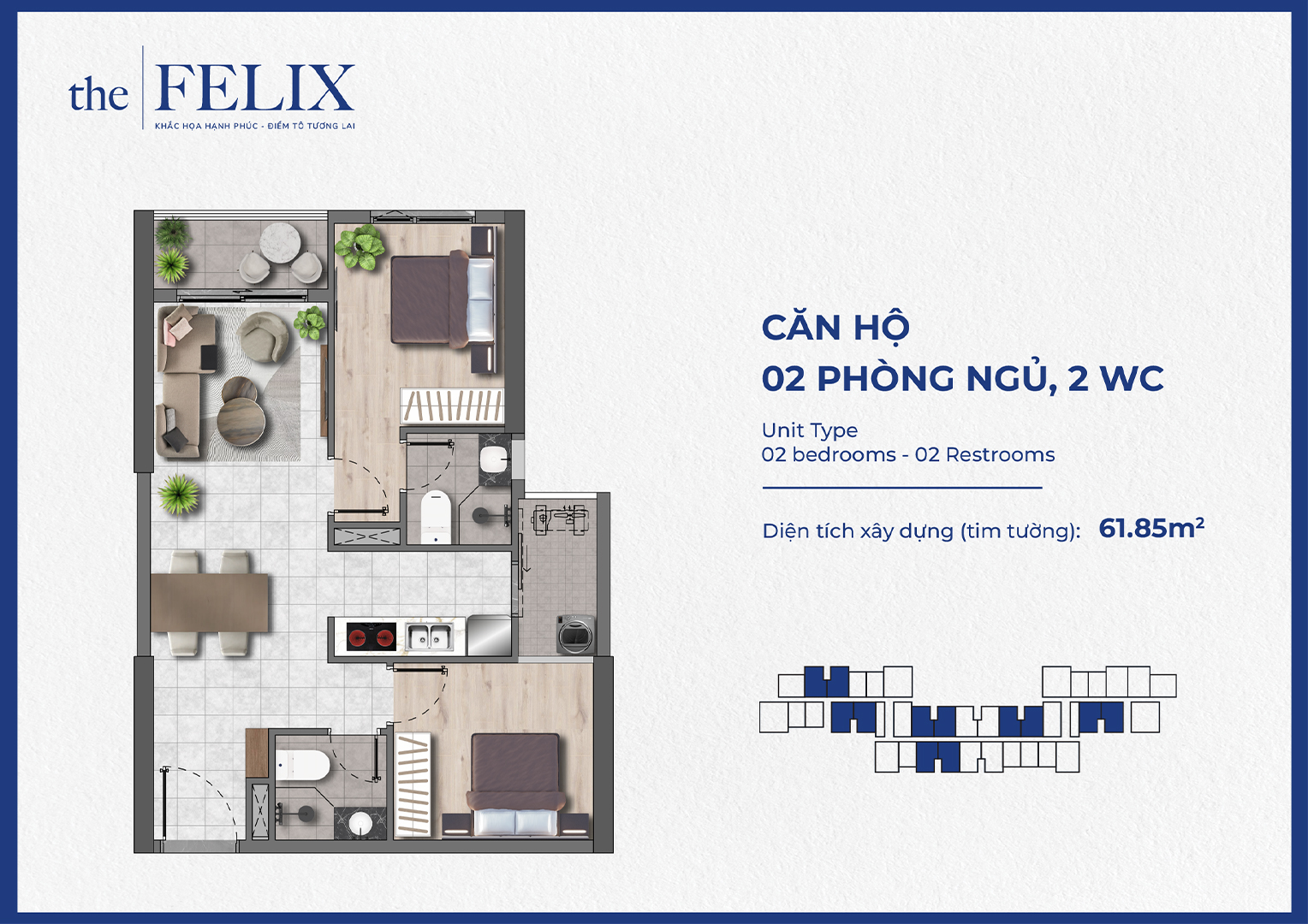 Căn hộ 2 phòng ngủ 2WC