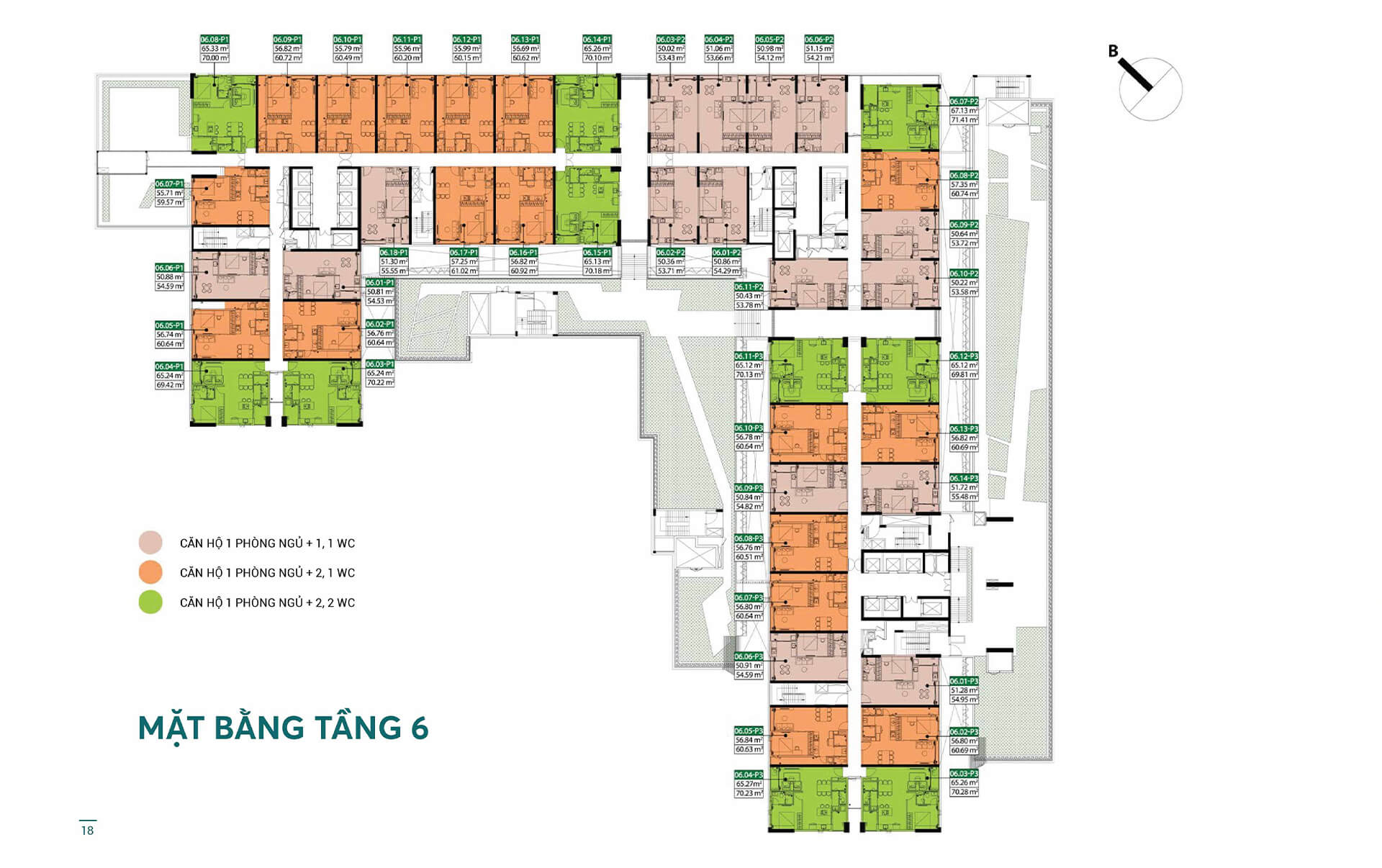 Mặt bằng tầng 6 căn hộ hi-ceiling