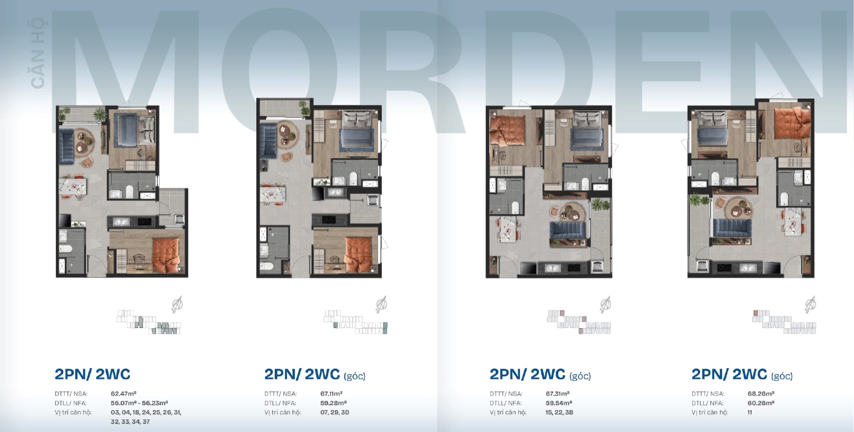 Layout Thiết Kế Căn Hộ 2 Phòng Ngủ