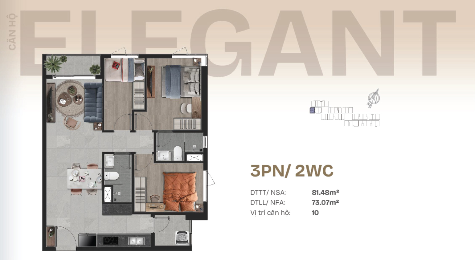 Layout Thiết Kế Căn Hộ 3 Phòng Ngủ