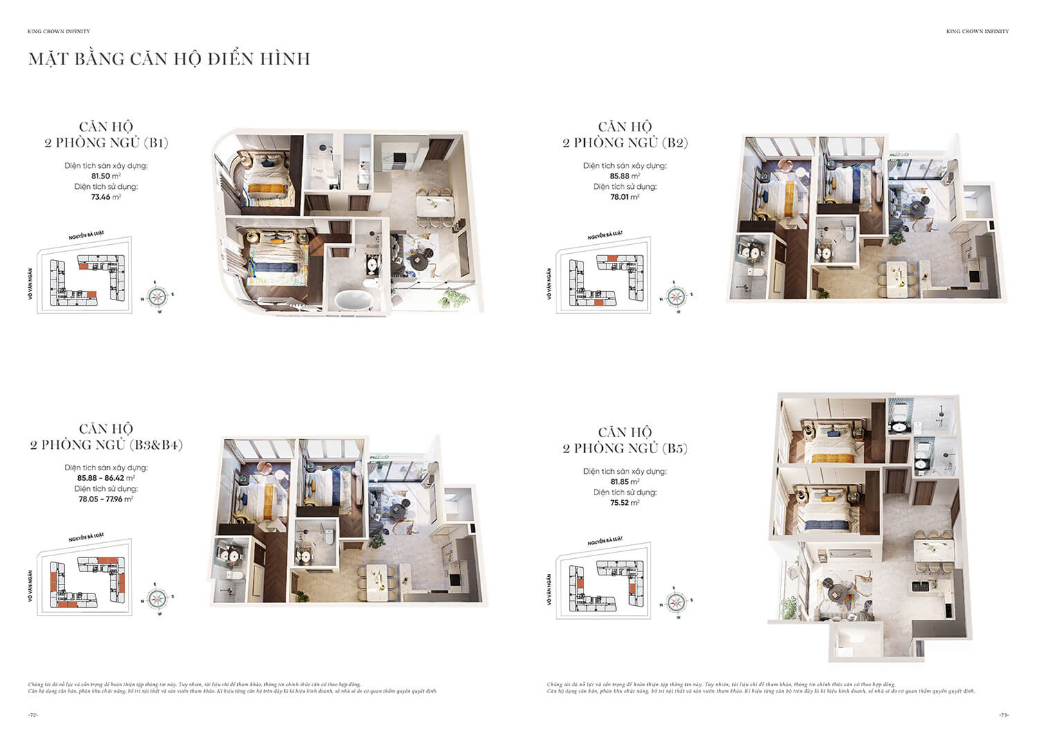 Layout Căn Hộ Hai Phòng Ngủ King Crown Infinity