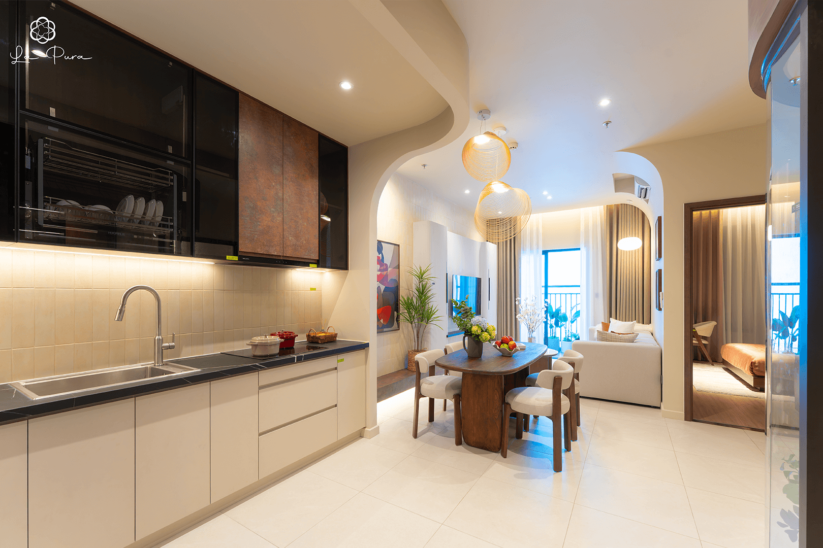 Phòng Khách + Bếp căn 1PN Dự án LaPura